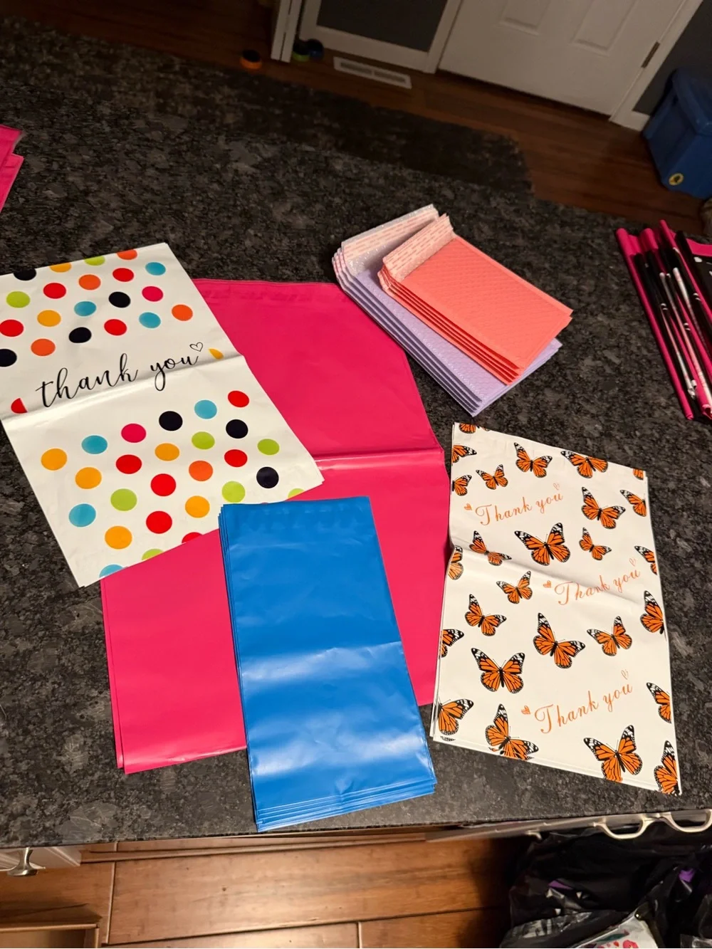 Bundle of 35 Poly & Bubble Mailers Assorted Sizes & Colors Butterfly & Dot Set